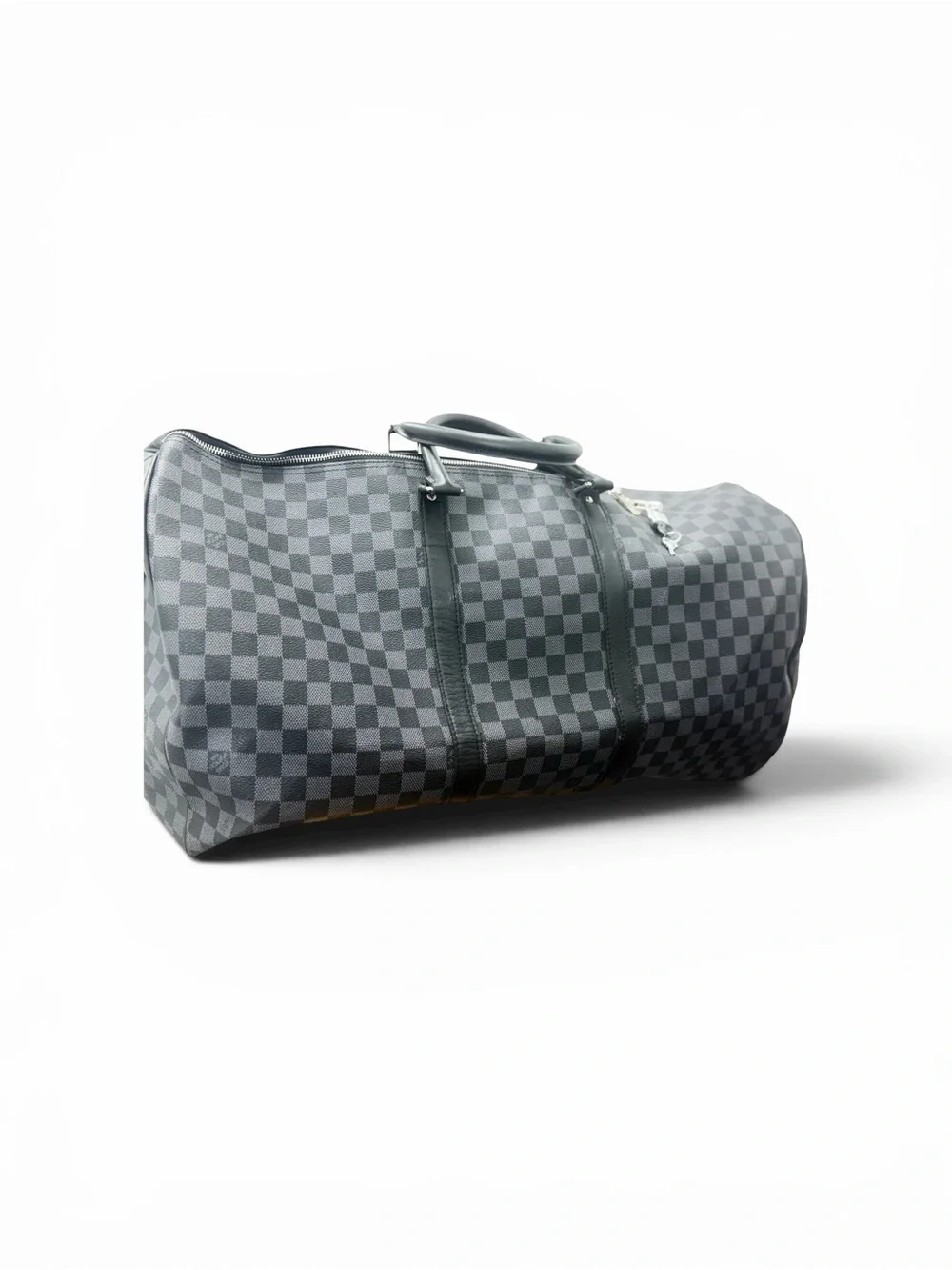 Men's Black Check Duffle Bag - Travel Weekend Tote